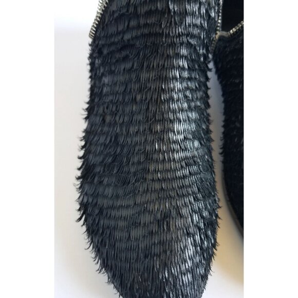 BAKERS ELITE Black Settle Frayed Leather Ankle Booties 39 8.5 Heeled Zipper Trim - Picture 5 of 12